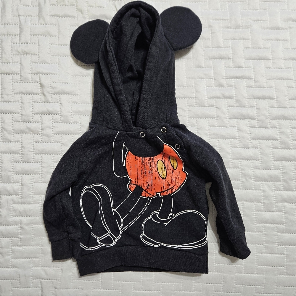 Disney Parks Baby Black Hoodie Mickey Mouse Ears Size 6 months